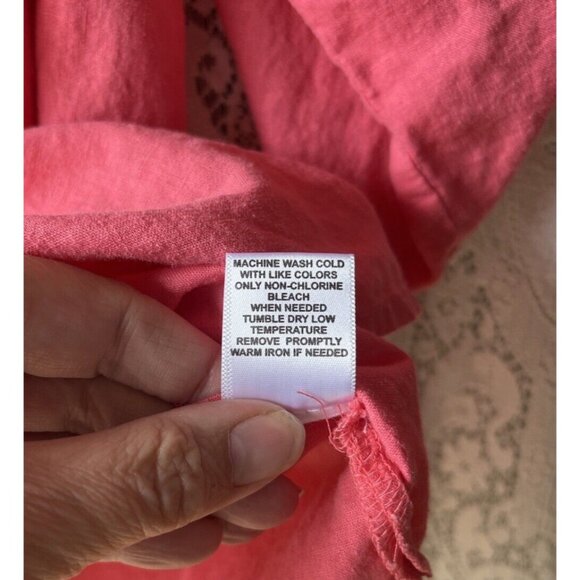 Emily Daniels Womens Large Pink 3/4 Roll Up Sleeves 1/4 Zip Linen Top Shirt - Picture 5 of 6